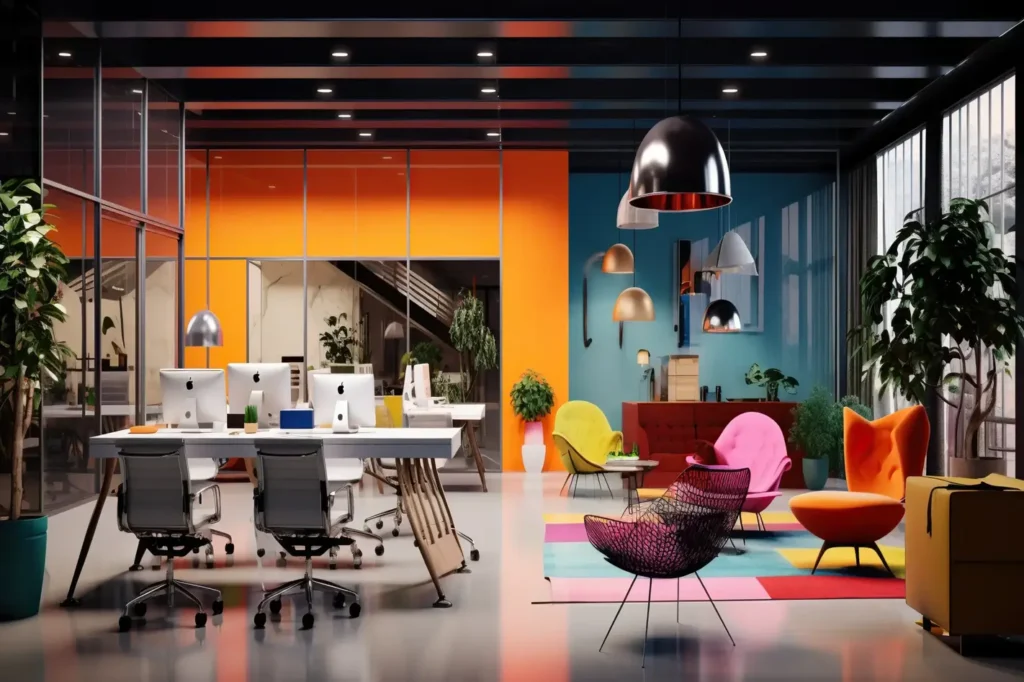 colorful-office-desks-chairs-are-neatly-arranged-there-is-nobody-sight-vibrant-atmosphere-awaits-hustle-bustle-busy-workday