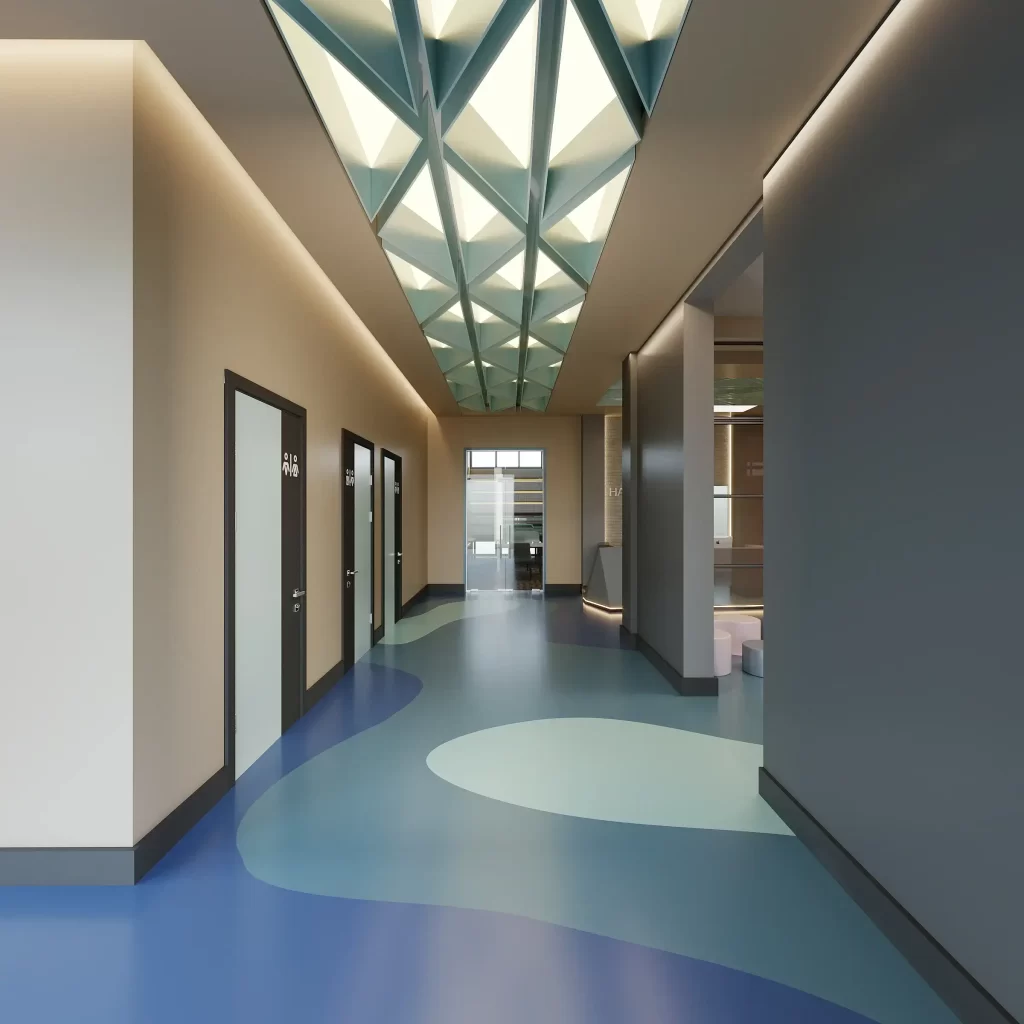 modern geomrtric office ceiling designs with aesthetic wall colors