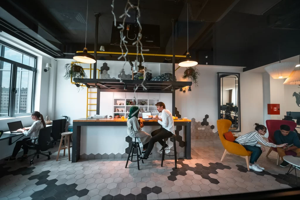 startup culture office common area interior design