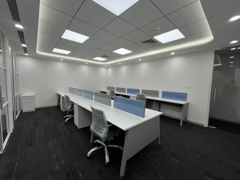 Professional office space with linear workstations