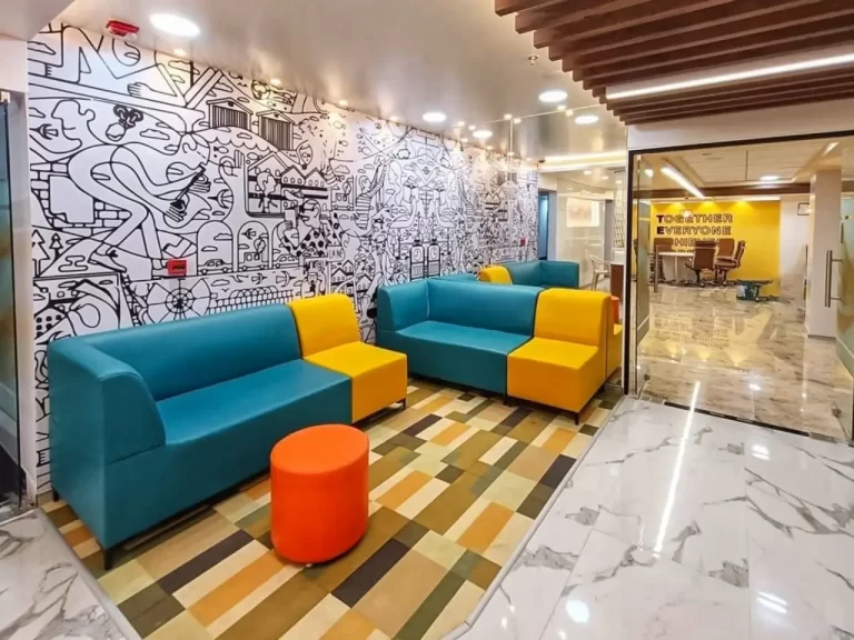 office interior sprint coworking hyderabad modern reception interior design