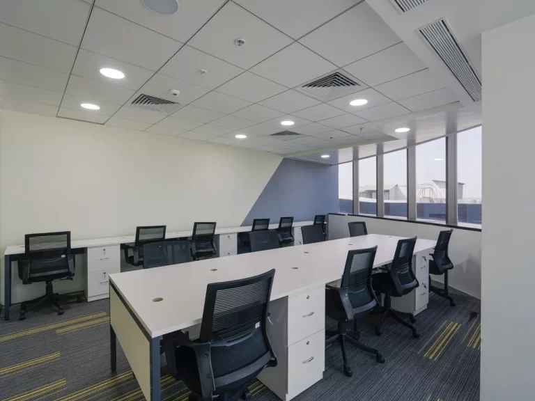 Modern office with a sleek white ceiling