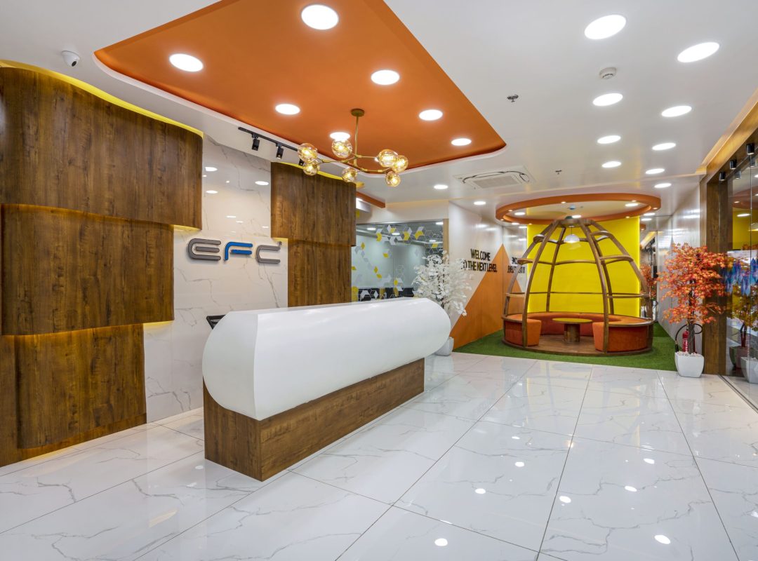 Best creative office reception area interior design in bkc, mumbai